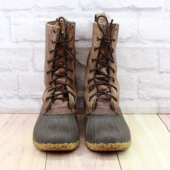 LL Bean Brown Leather Mid Calf Lace Up Unlined Hunting Duck Boots Size 6 M - Picture 4 of 8